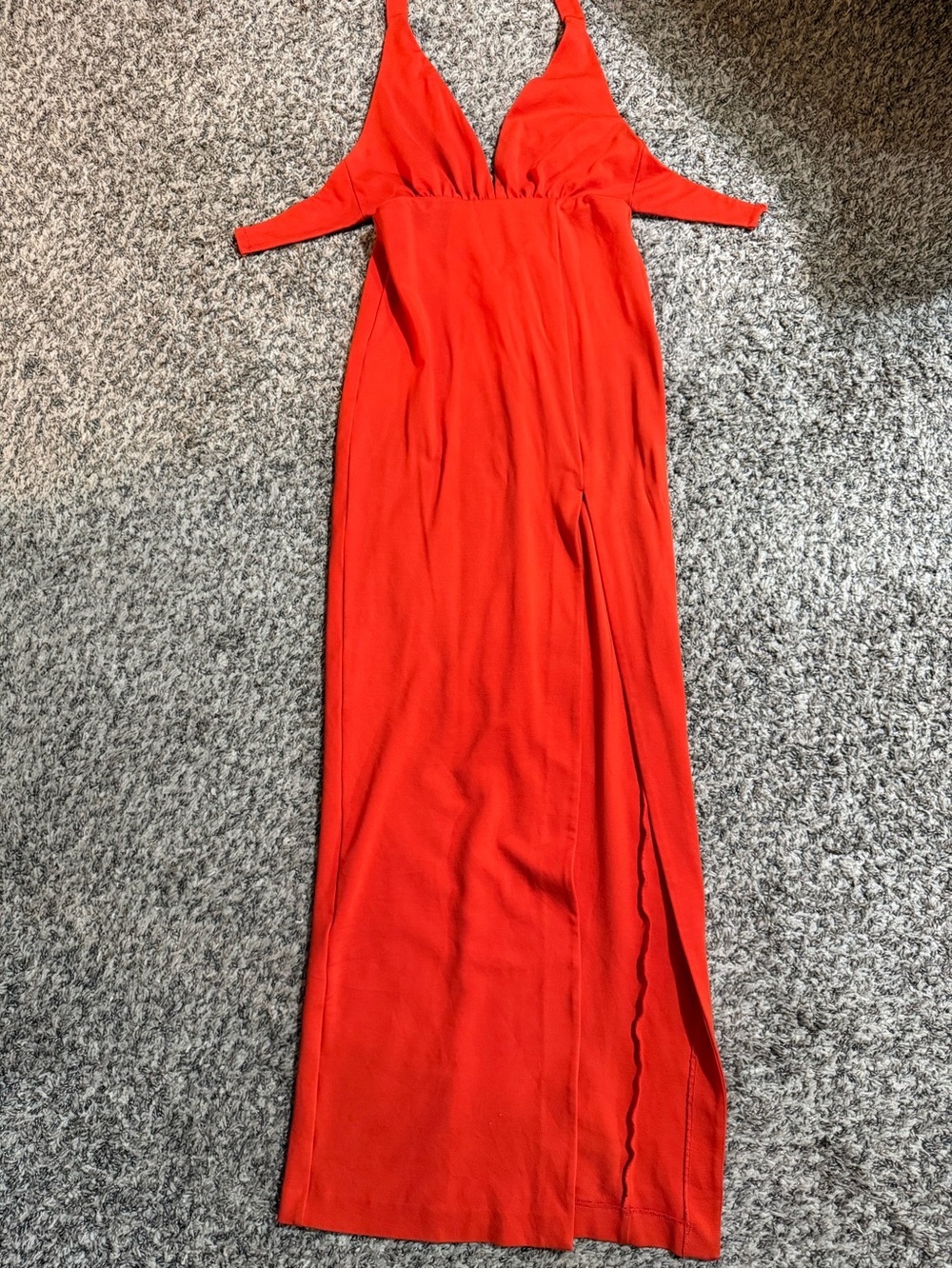 NBD Bright Orange Plunge Halter Maxi Dress